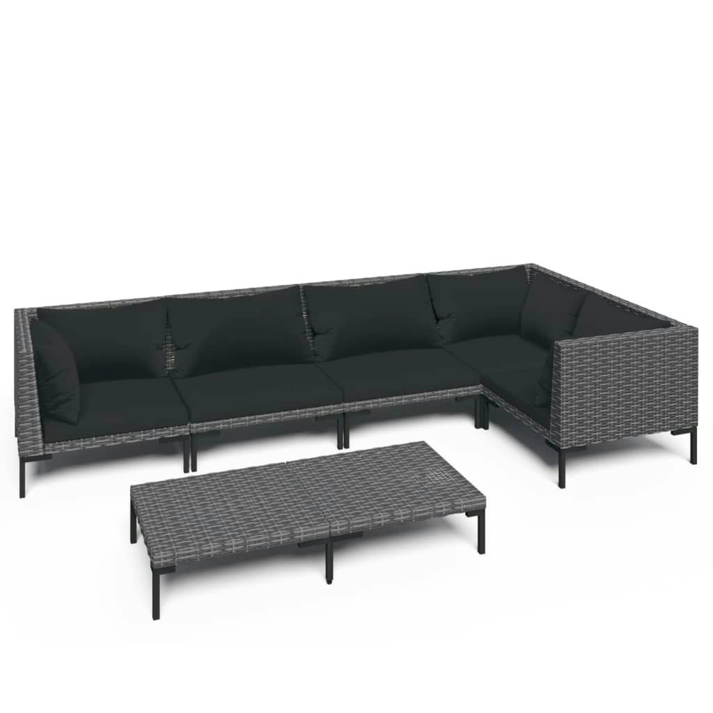 6 Piece Garden Lounge Set with Cushions Poly Rattan Dark Grey 3099839