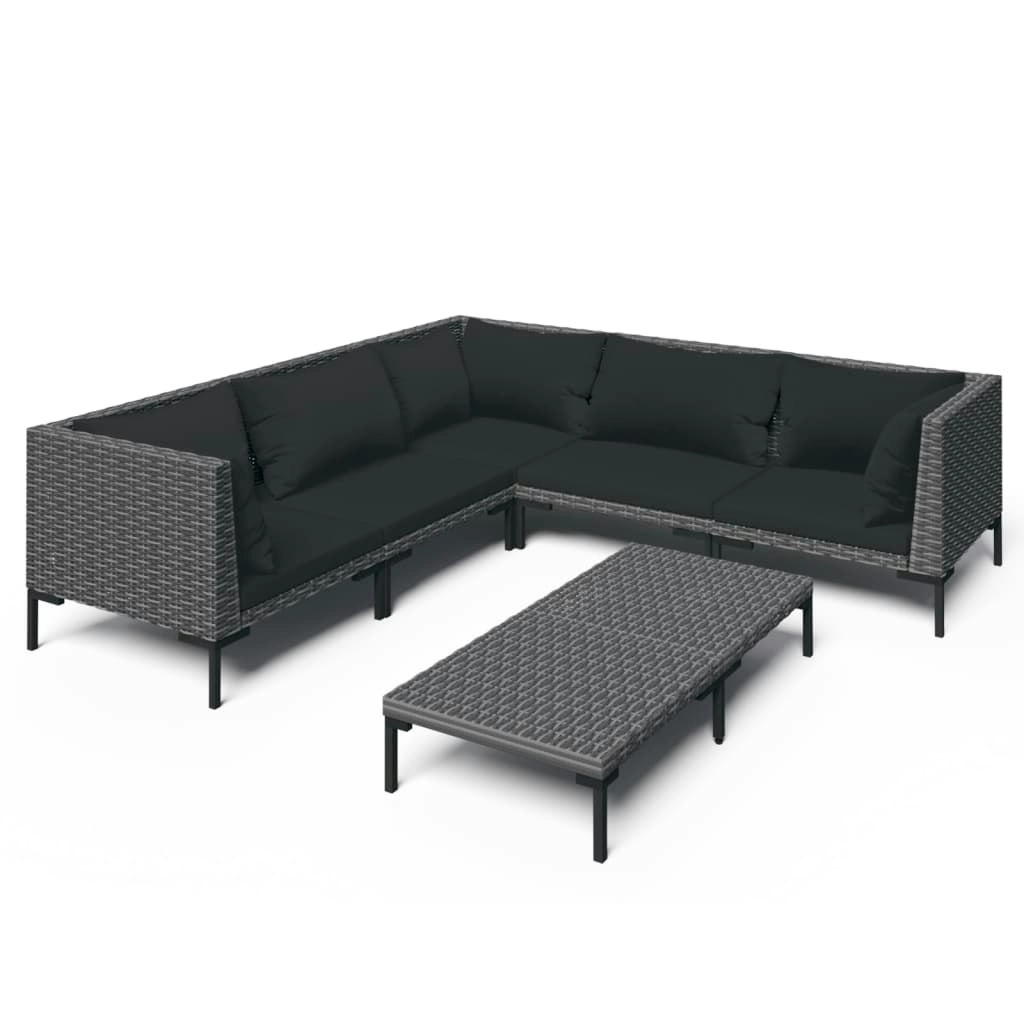 6 Piece Garden Lounge Set with Cushions Poly Rattan Dark Grey 3099841