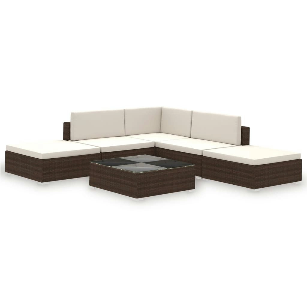 6 Piece Garden Lounge Set with Cushions Poly Rattan Brown 41256