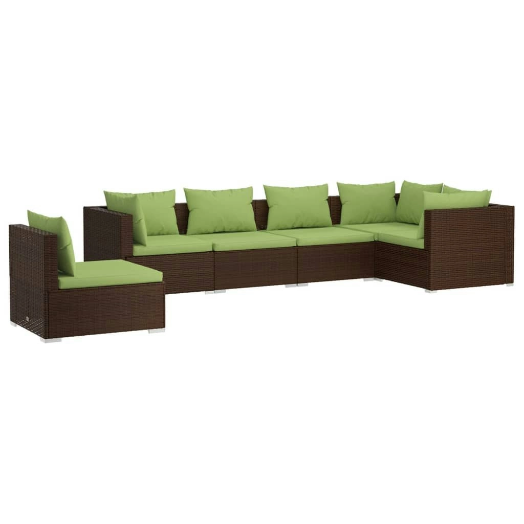 6 Piece Garden Lounge Set with Cushions Poly Rattan Brown 3102324