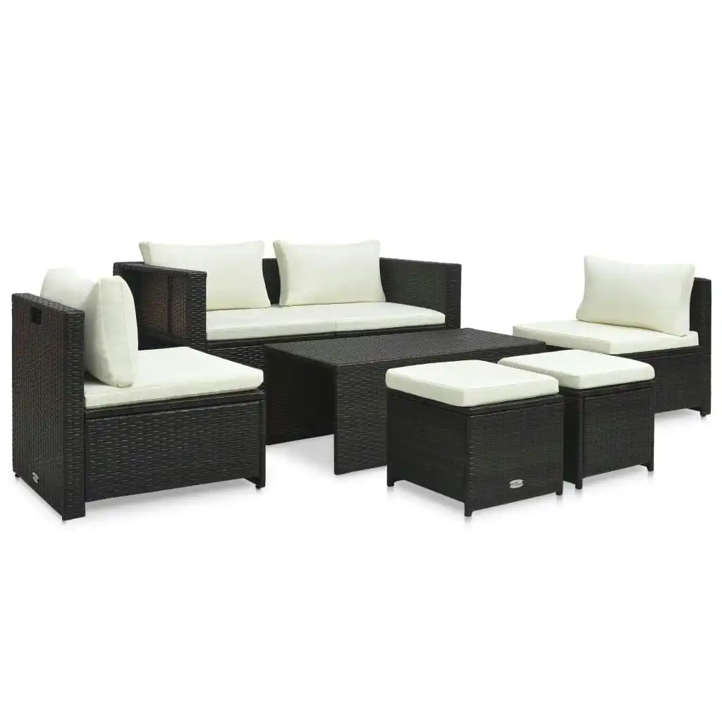 6 Piece Garden Lounge Set with Cushions Poly Rattan Brown 47808