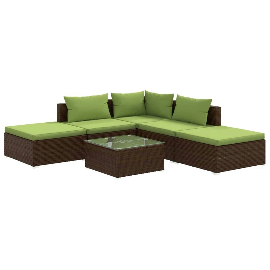 6 Piece Garden Lounge Set with Cushions Poly Rattan Brown 3101604