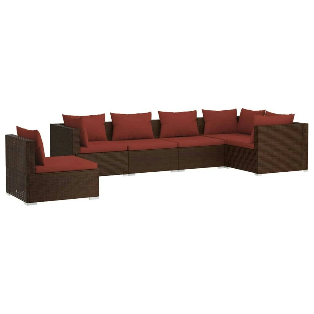 6 Piece Garden Lounge Set with Cushions Poly Rattan Brown 3102323