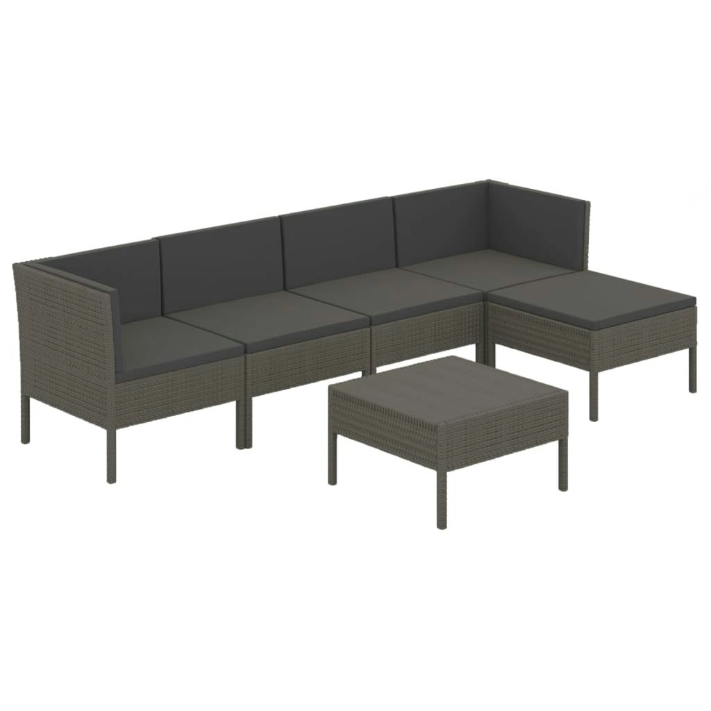 6 Piece Garden Lounge Set with Cushions Poly Rattan Grey 3094386