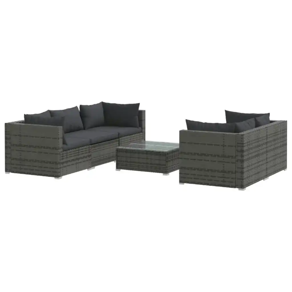 6 Piece Garden Lounge Set with Cushions Poly Rattan Grey 3101493