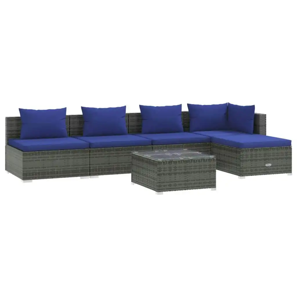 6 Piece Garden Lounge Set with Cushions Poly Rattan Grey 3101638