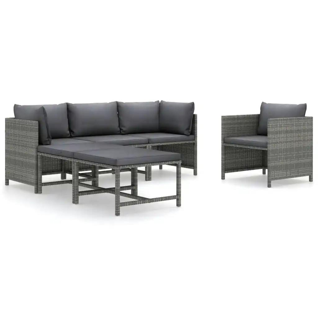 6 Piece Garden Lounge Set with Cushions Poly Rattan Grey 3059756