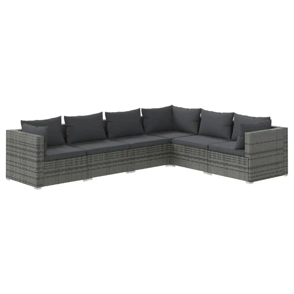 6 Piece Garden Lounge Set with Cushions Poly Rattan Grey 3101717