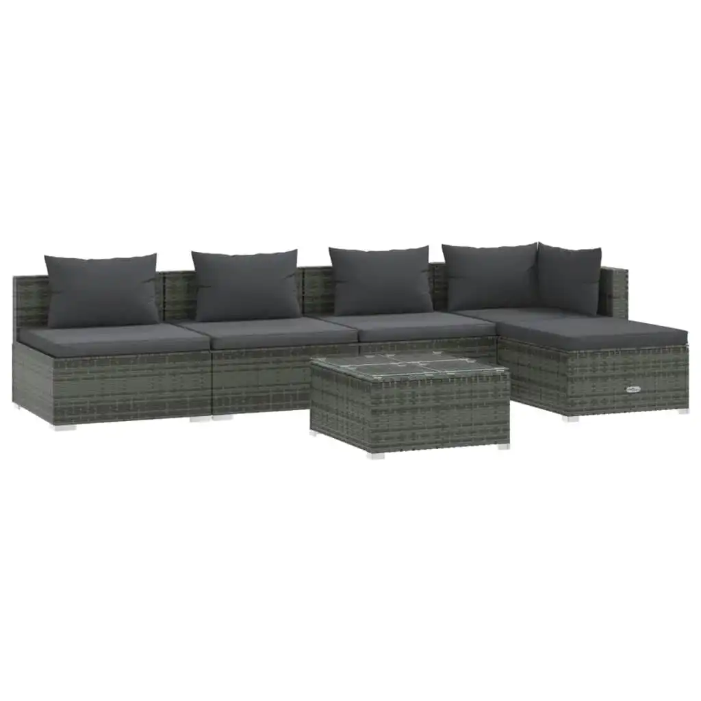 6 Piece Garden Lounge Set with Cushions Poly Rattan Grey 3101637