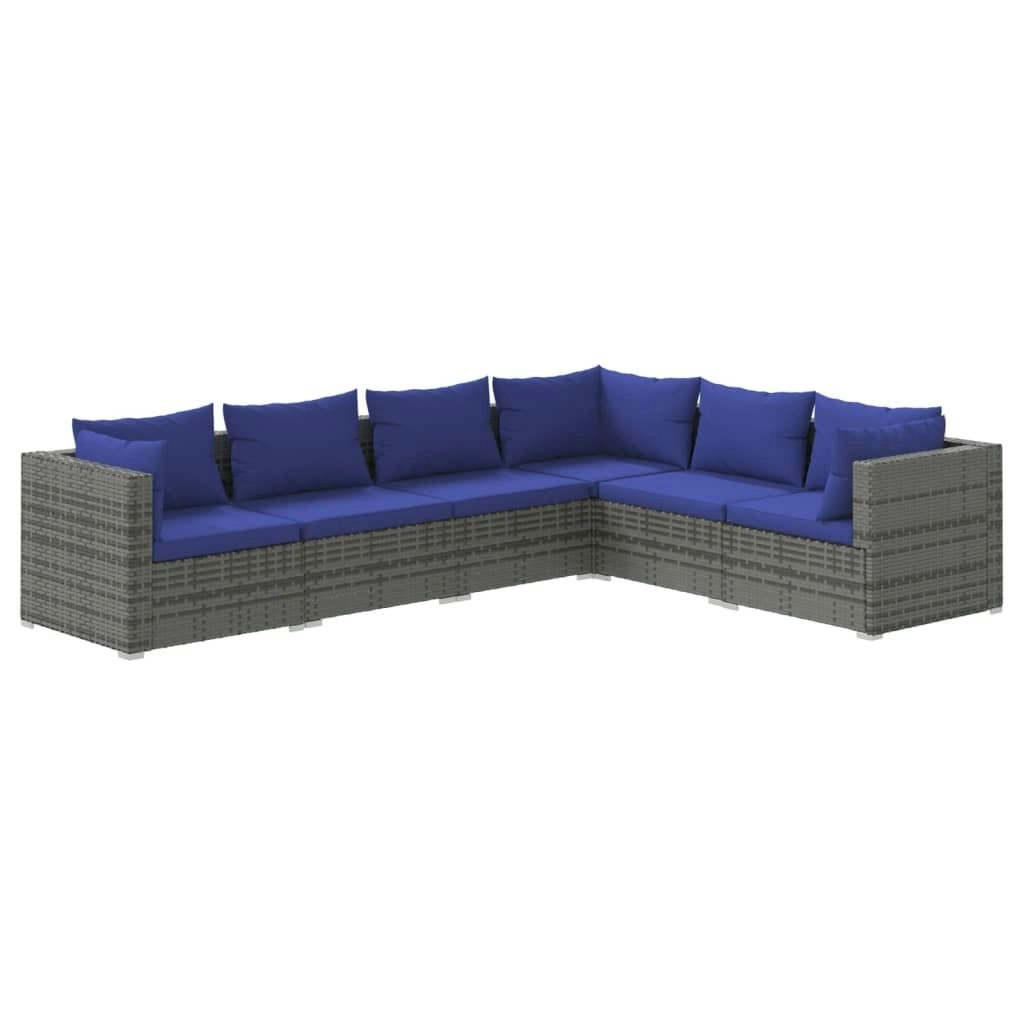 6 Piece Garden Lounge Set with Cushions Poly Rattan Grey 3101718