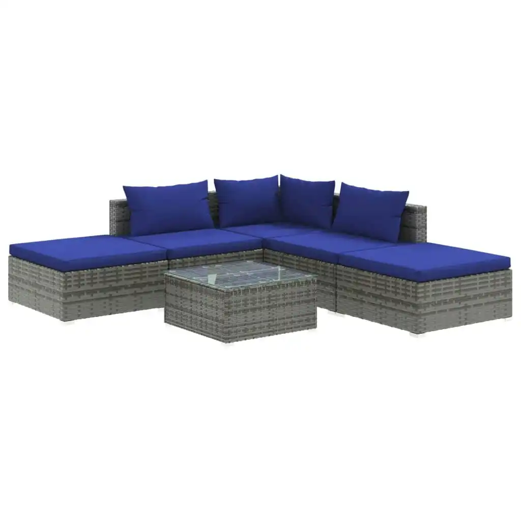 6 Piece Garden Lounge Set with Cushions Poly Rattan Grey 3101606