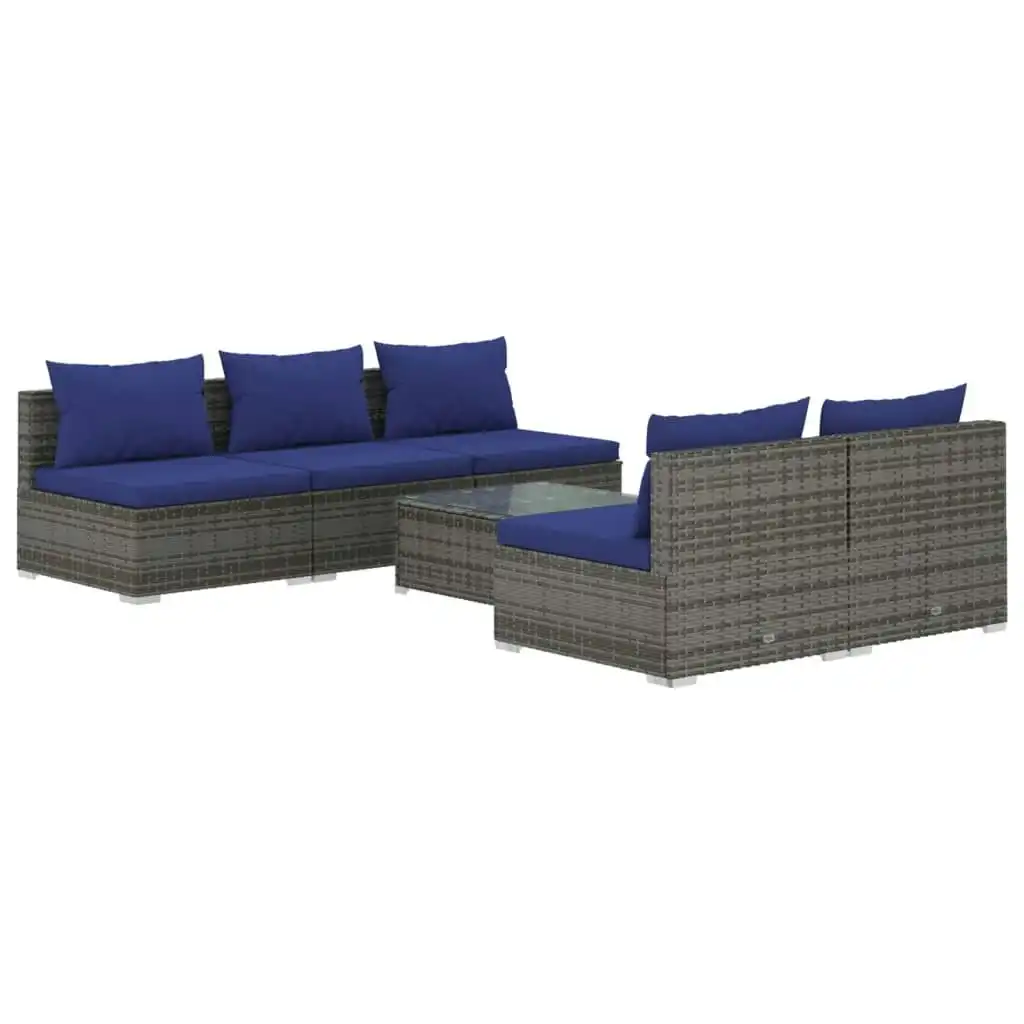 6 Piece Garden Lounge Set with Cushions Poly Rattan Grey 3101454