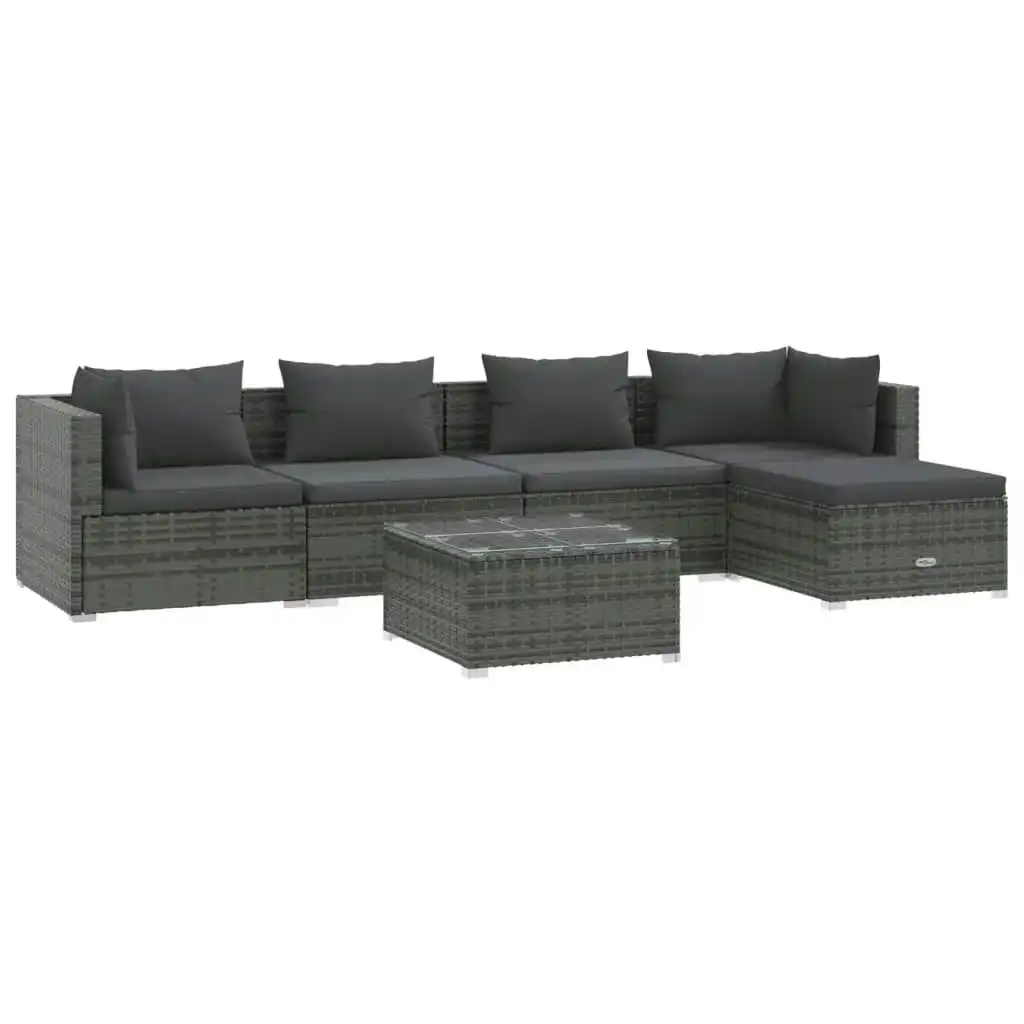 6 Piece Garden Lounge Set with Cushions Poly Rattan Grey 3101669