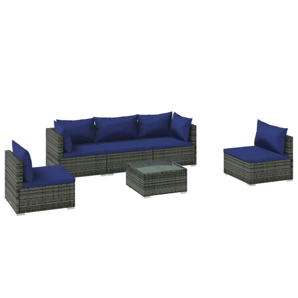 6 Piece Garden Lounge Set with Cushions Poly Rattan Grey 3102198