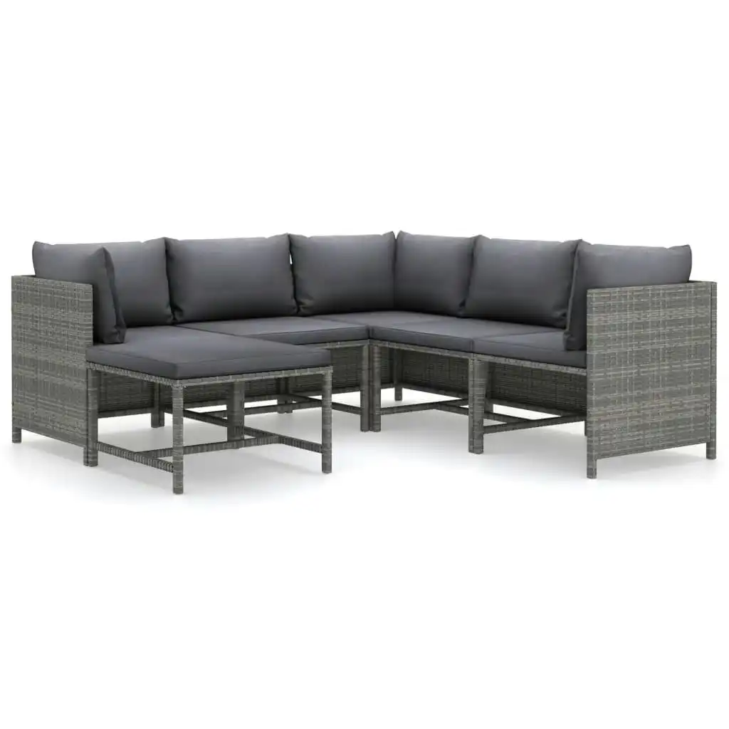 6 Piece Garden Lounge Set with Cushions Poly Rattan Grey 3059760