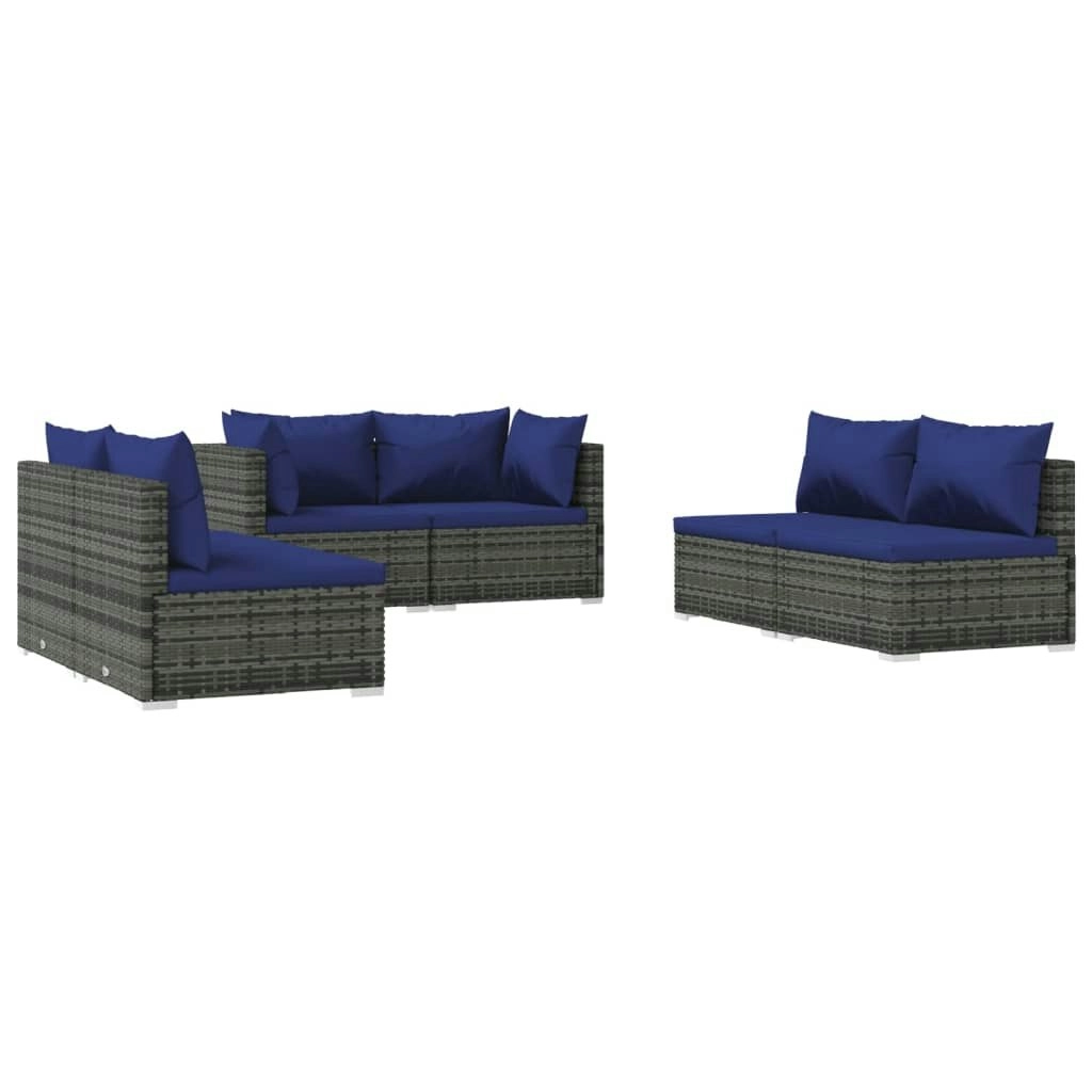 6 Piece Garden Lounge Set with Cushions Poly Rattan Grey 3102214