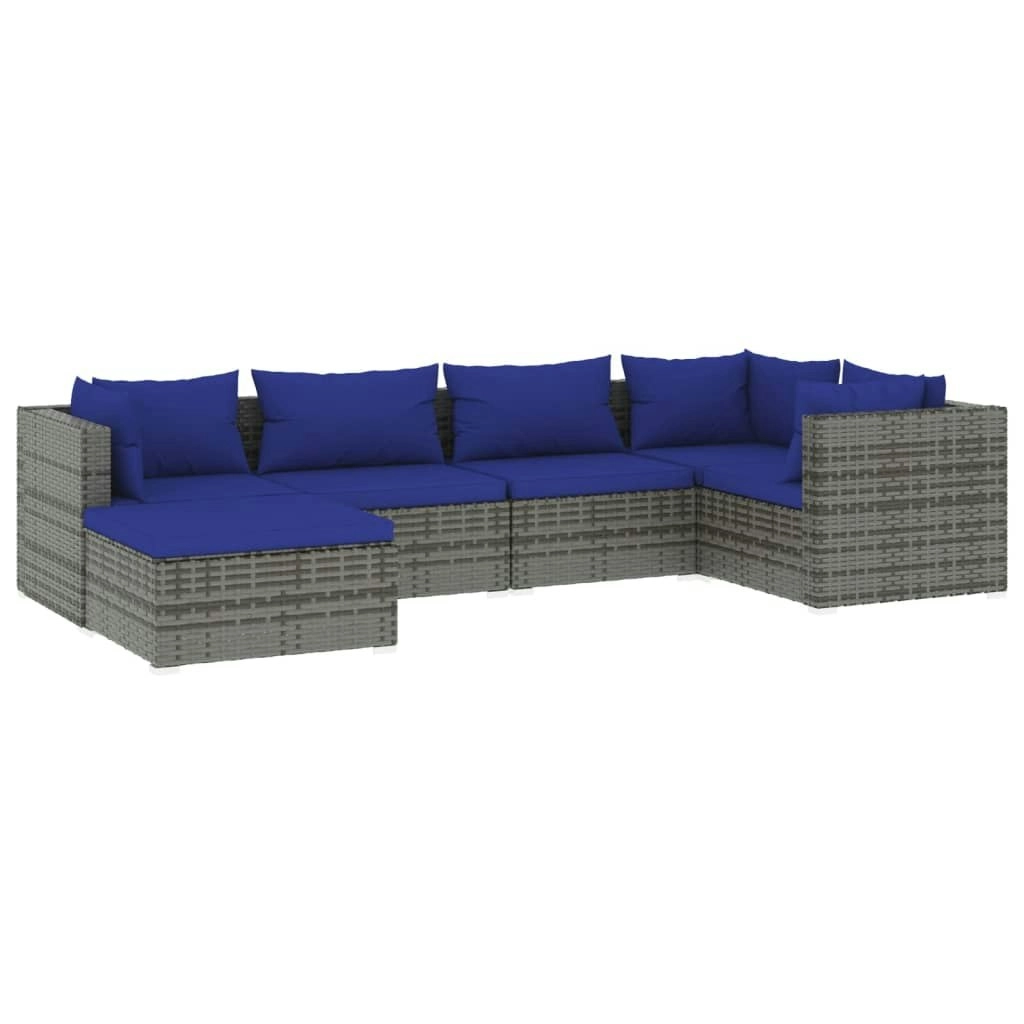 6 Piece Garden Lounge Set with Cushions Poly Rattan Grey 3101814