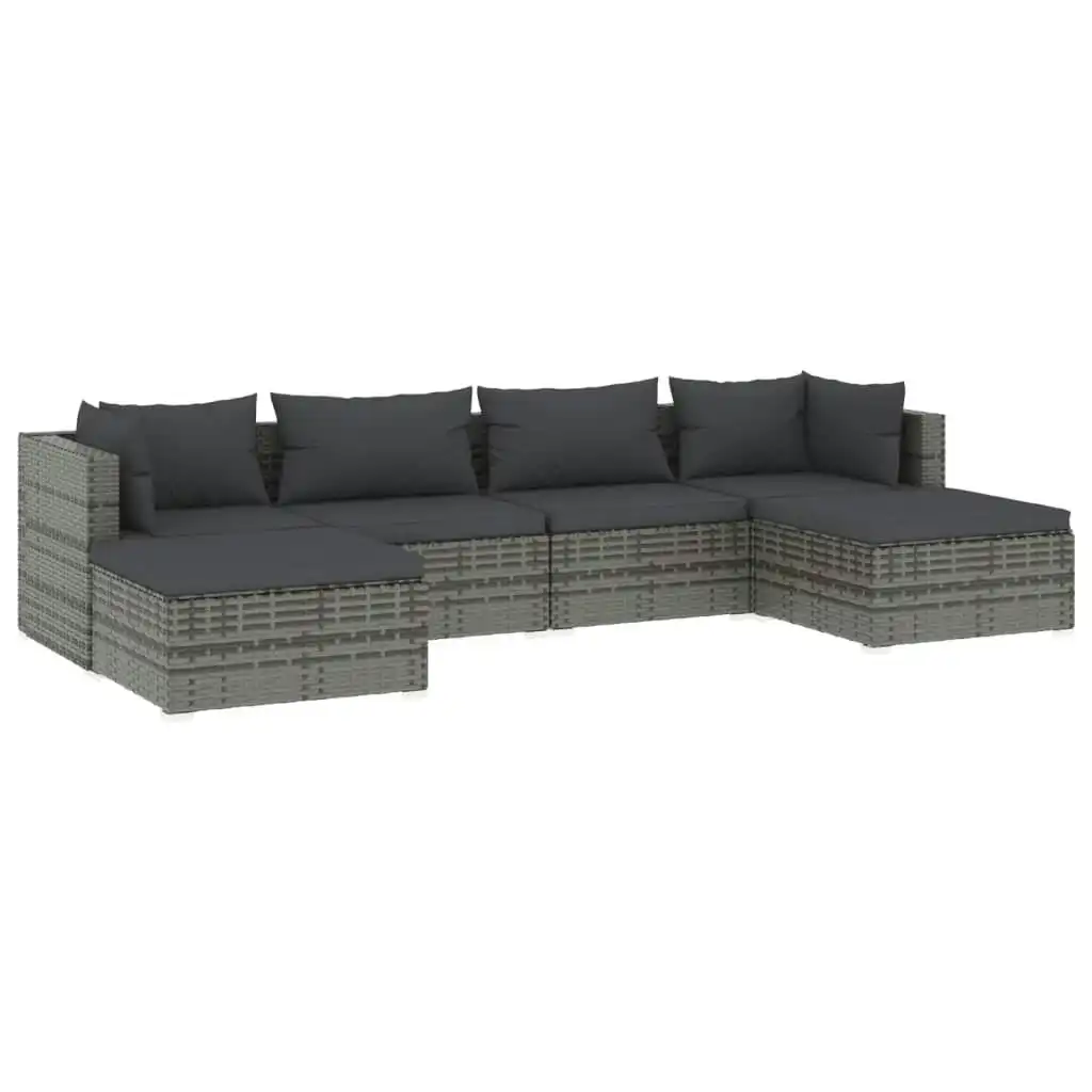 6 Piece Garden Lounge Set with Cushions Poly Rattan Grey 3101805