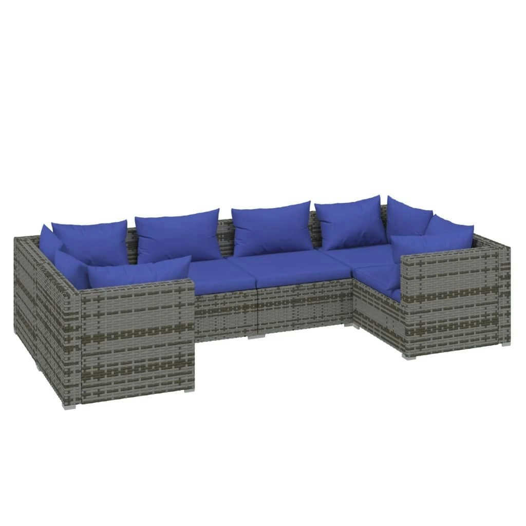 6 Piece Garden Lounge Set with Cushions Poly Rattan Grey 3101942