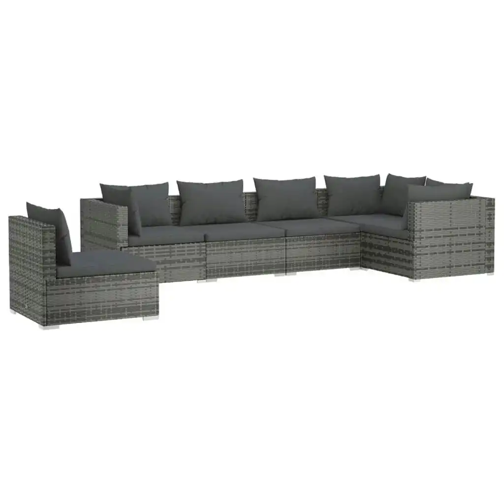 6 Piece Garden Lounge Set with Cushions Poly Rattan Grey 3102325