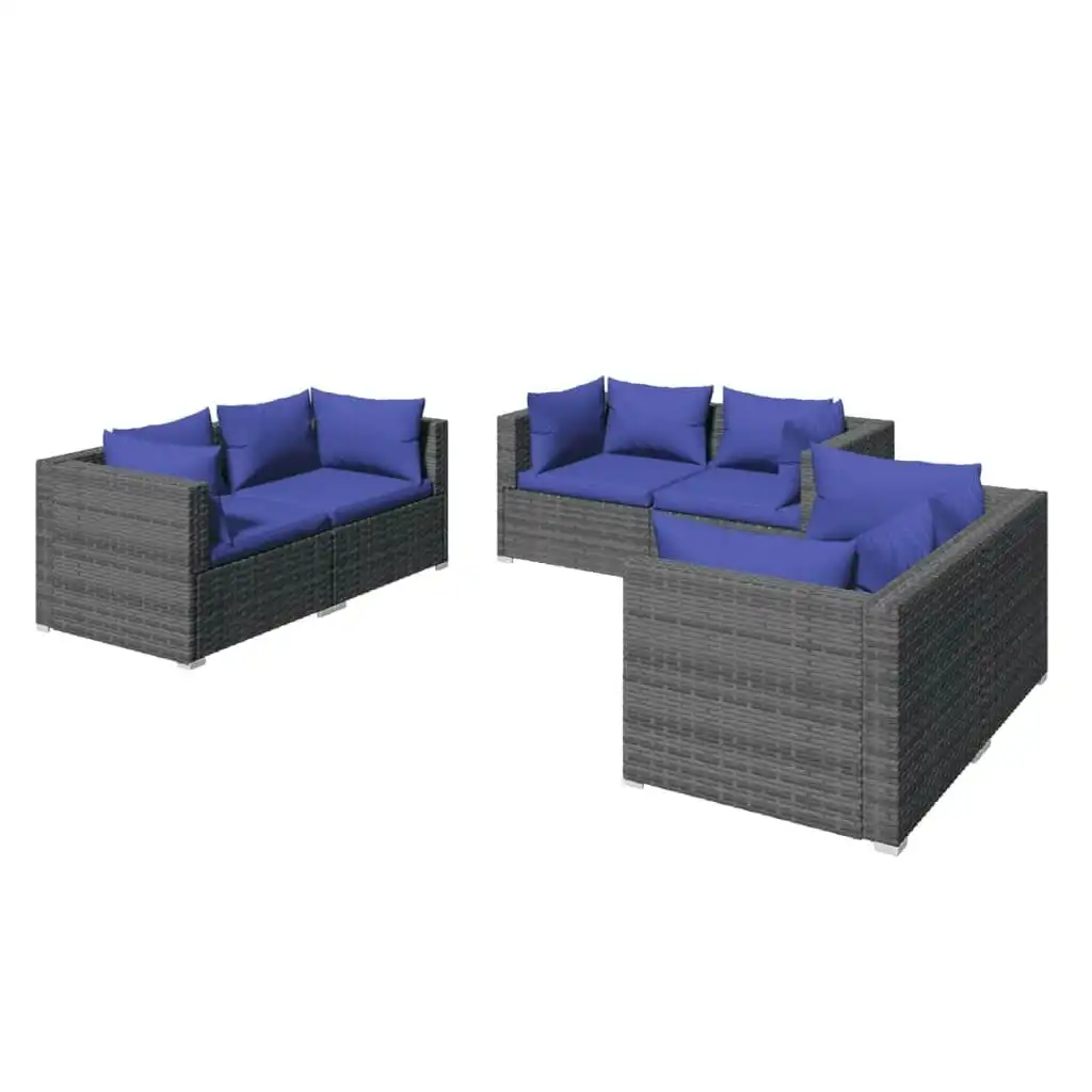 6 Piece Garden Lounge Set with Cushions Poly Rattan Grey 3102302