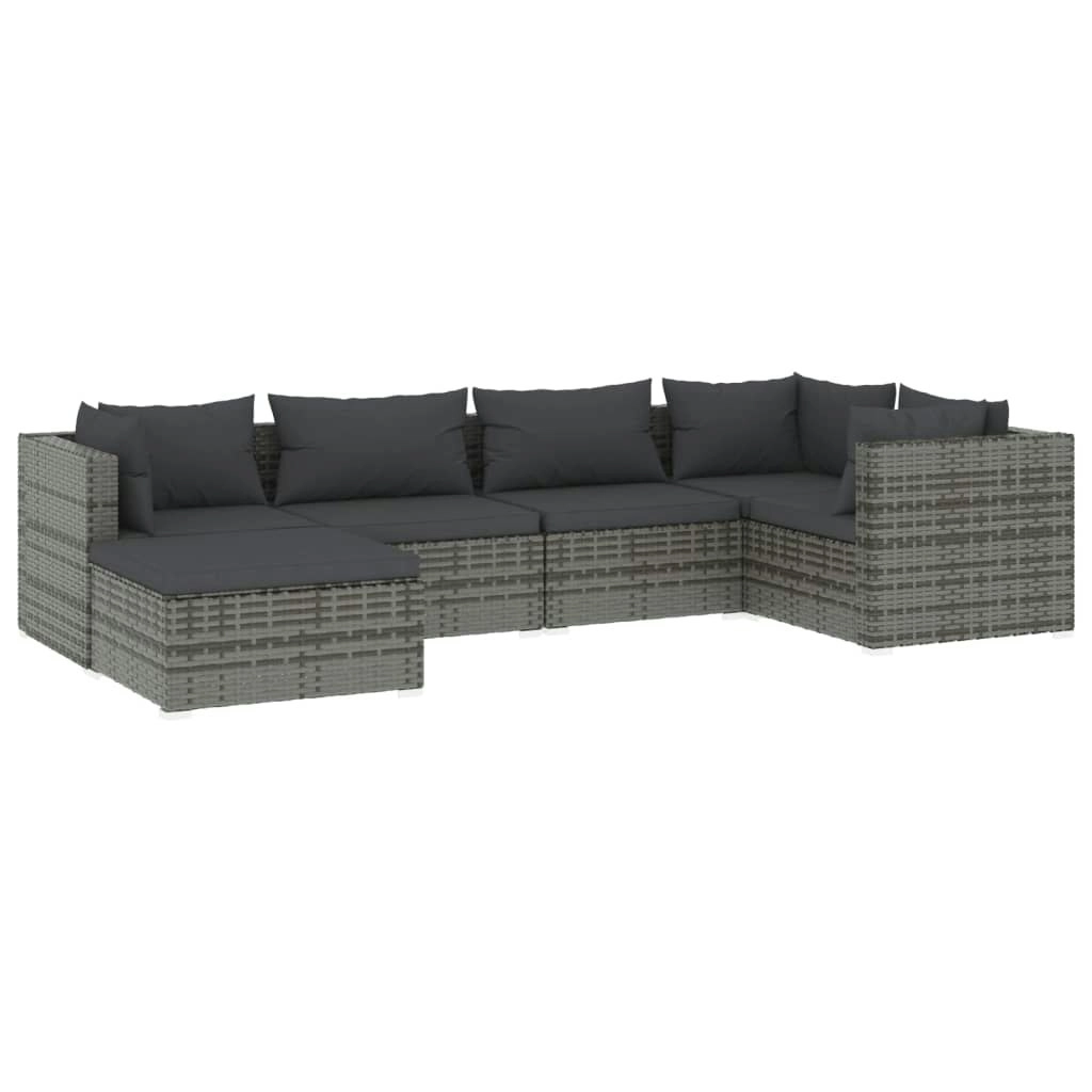 6 Piece Garden Lounge Set with Cushions Poly Rattan Grey 3101813