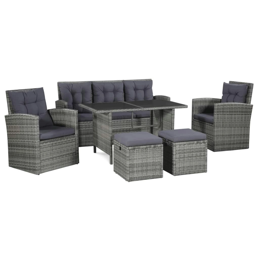 6 Piece Garden Lounge Set with Cushions Poly Rattan Grey 43960