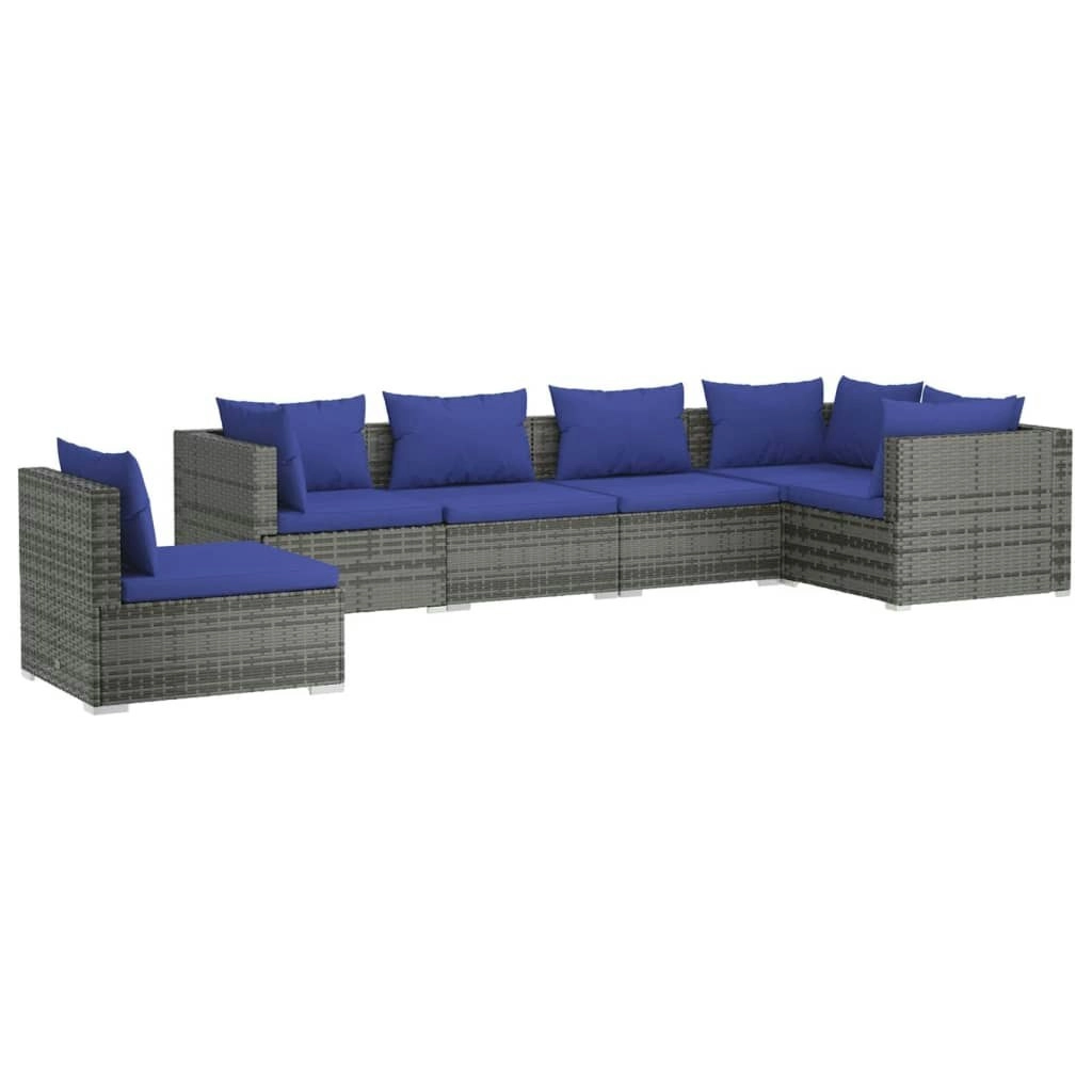 6 Piece Garden Lounge Set with Cushions Poly Rattan Grey 3102326