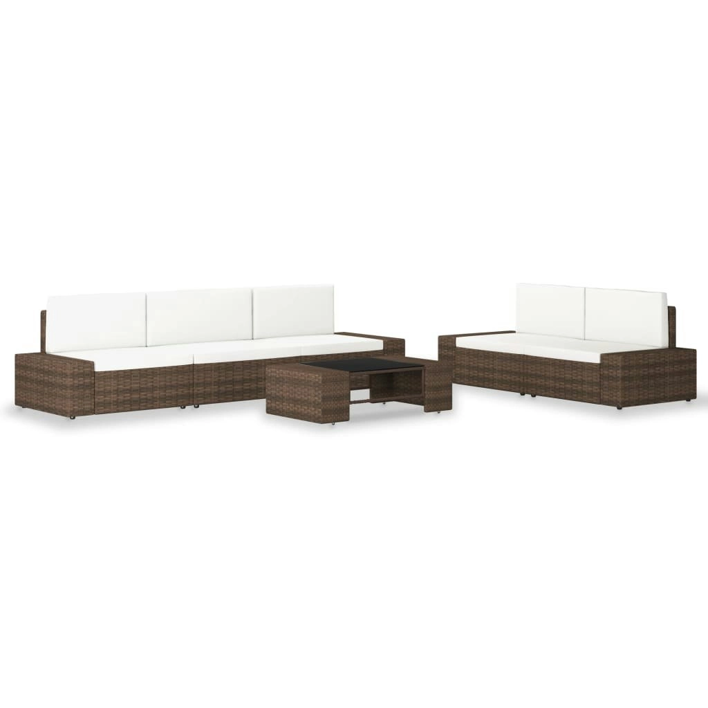 6 Piece Garden Lounge Set Poly Rattan Brown 3054588