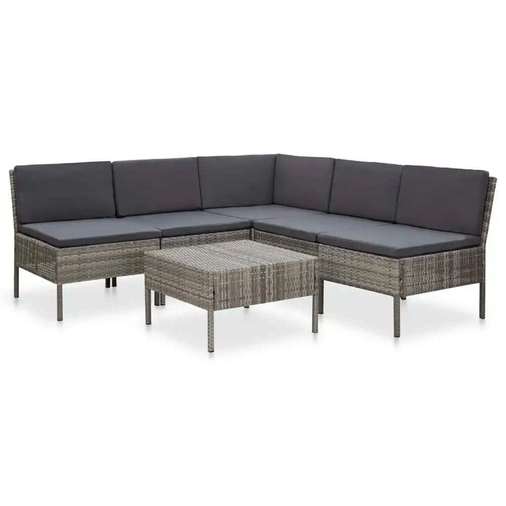 6 Piece Garden Lounge Set with Cushions Poly Rattan Grey 48938