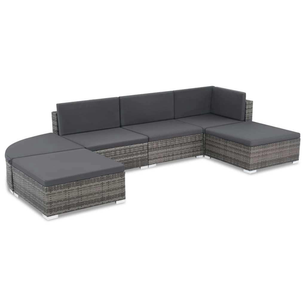 6 Piece Garden Lounge Set with Cushions Poly Rattan Grey 44425