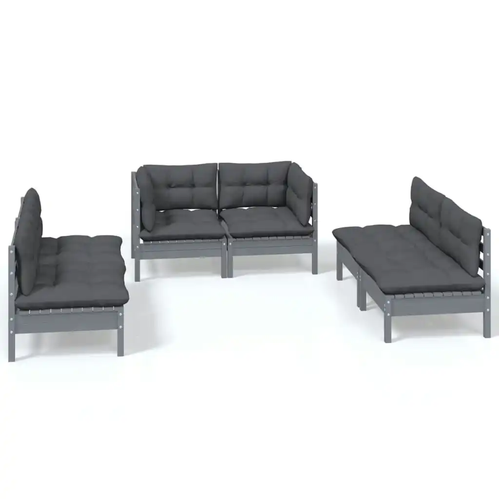 6 Piece Garden Lounge Set with Cushions Solid Pinewood 3096210