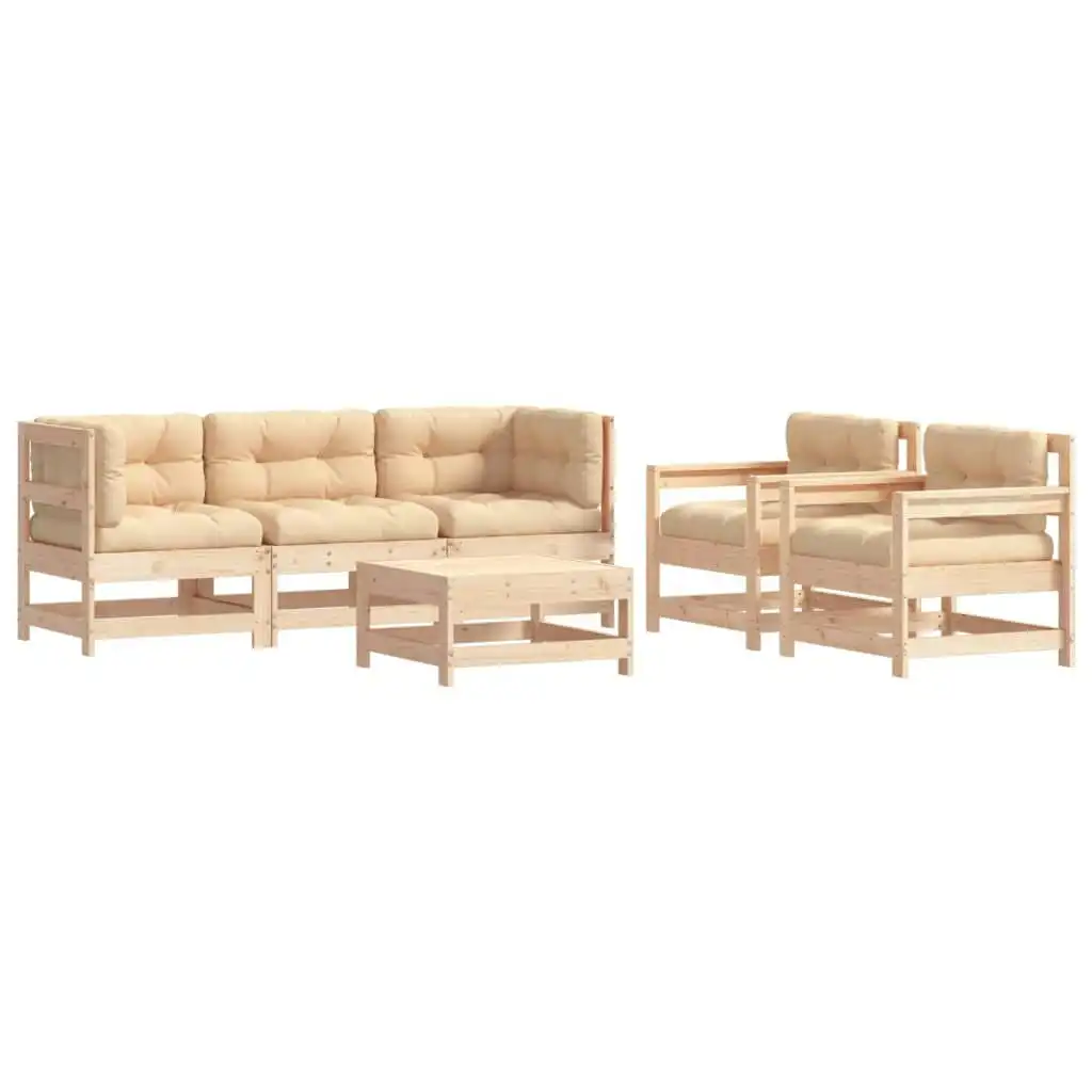 6 Piece Garden Lounge Set with Cushions Solid Wood 3185815