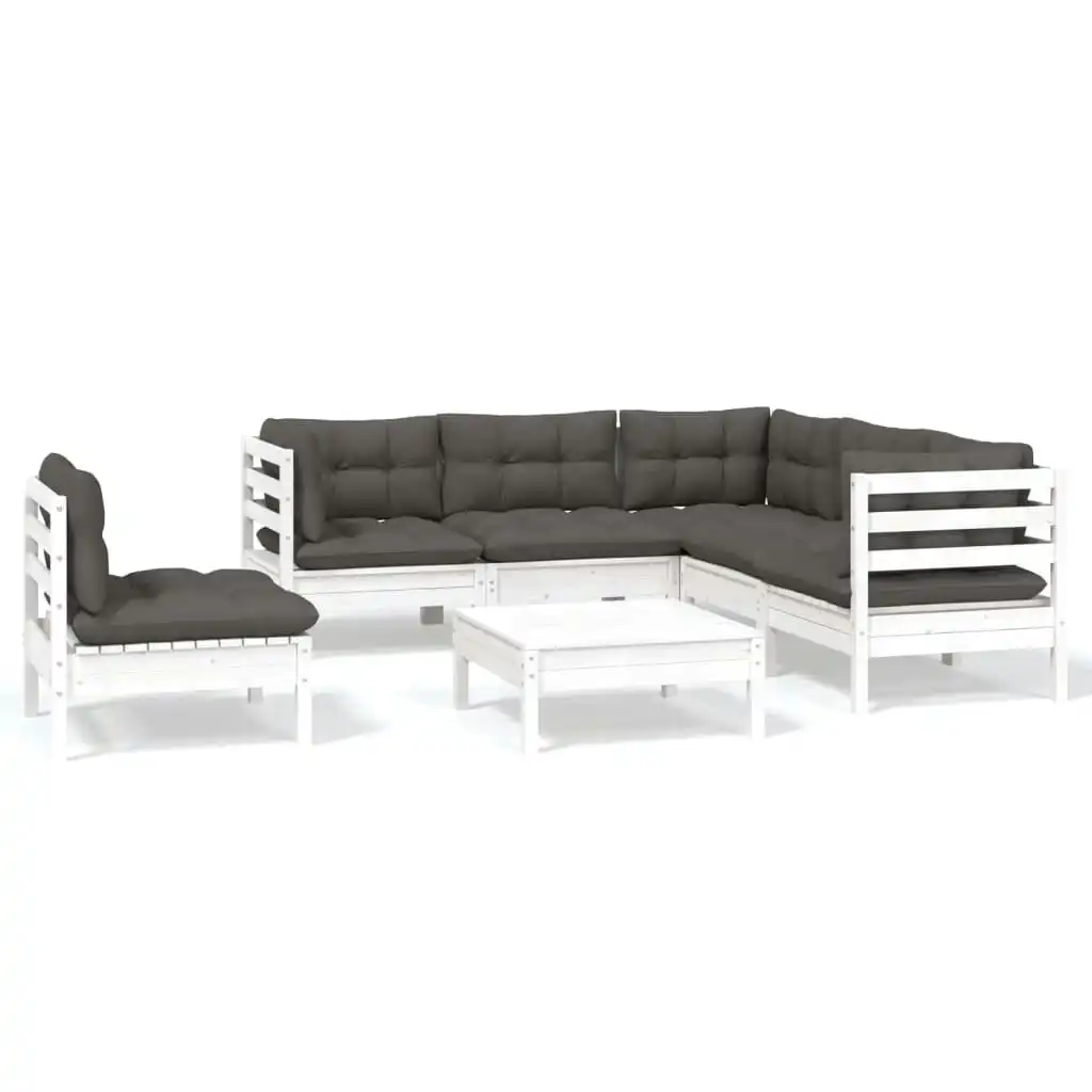 6 Piece Garden Lounge Set with Cushions White Pinewood 3096413