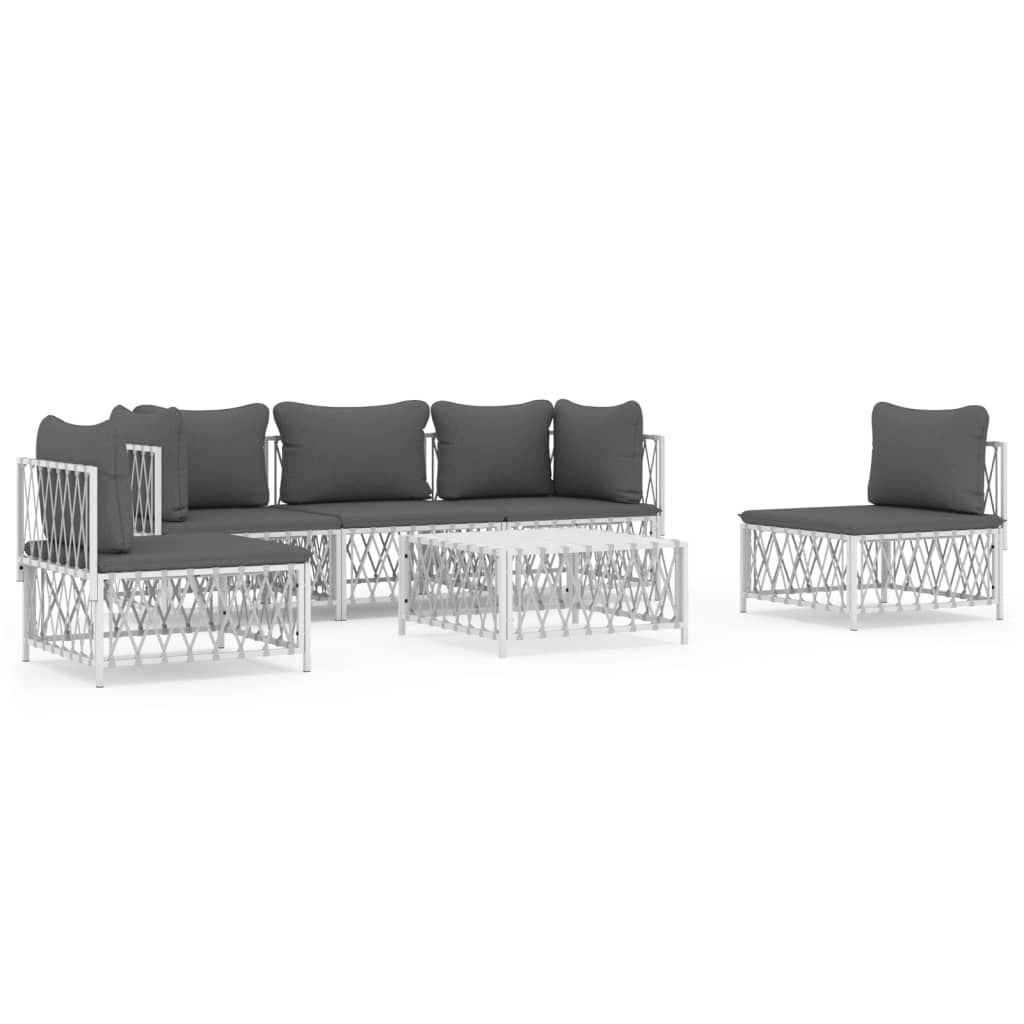 6 Piece Garden Lounge Set with Cushions White Steel 3186840