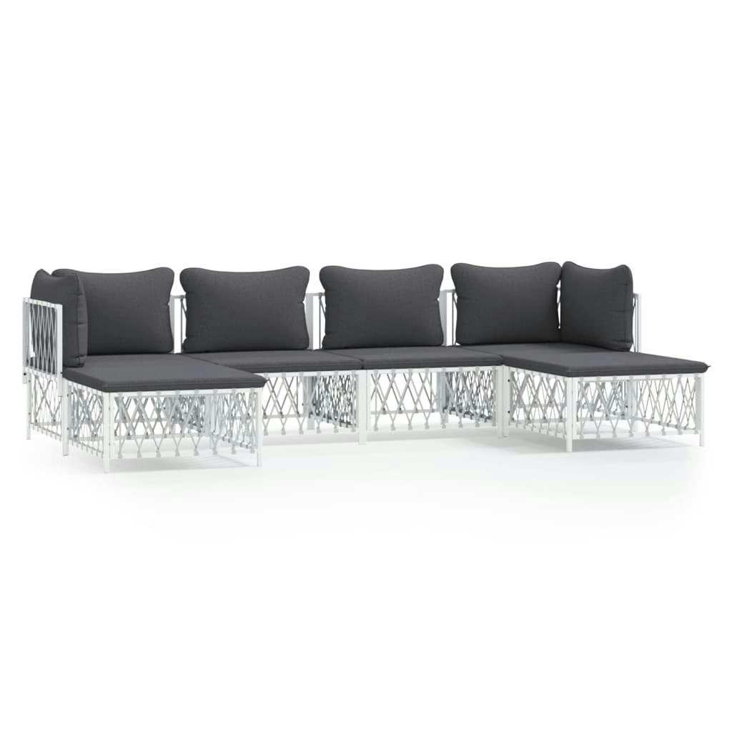 6 Piece Garden Lounge Set with Cushions White Steel 3186900