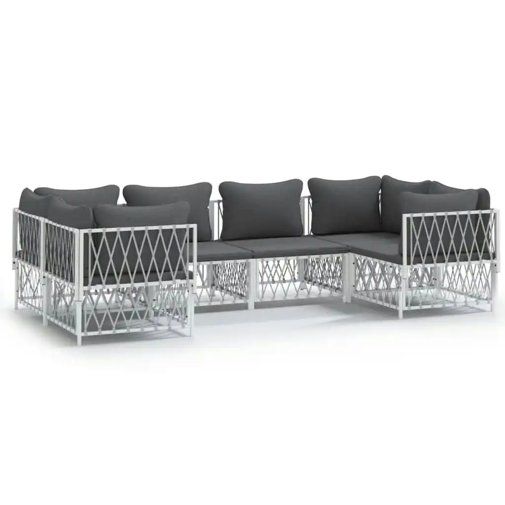 6 Piece Garden Lounge Set with Cushions White Steel 3186918