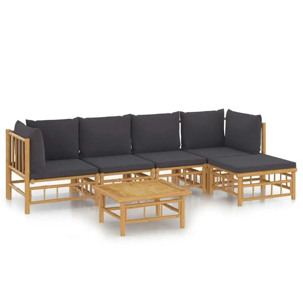 6 Piece Garden Lounge Set with Dark Grey Cushions  Bamboo 3155212