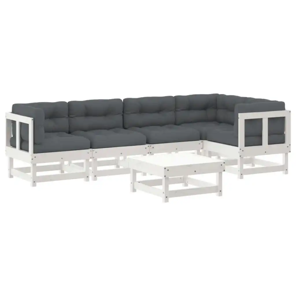 6 Piece Garden Lounge Set with Cushions White Solid Wood 3185984