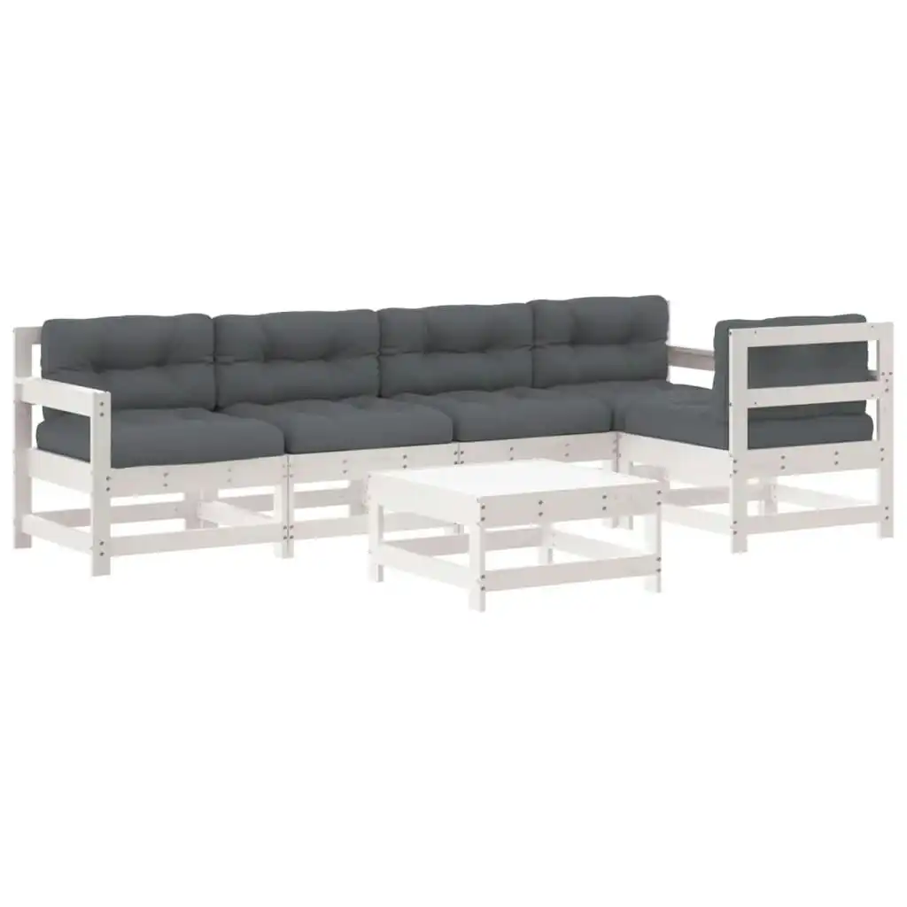 6 Piece Garden Lounge Set with Cushions White Solid Wood 3185991