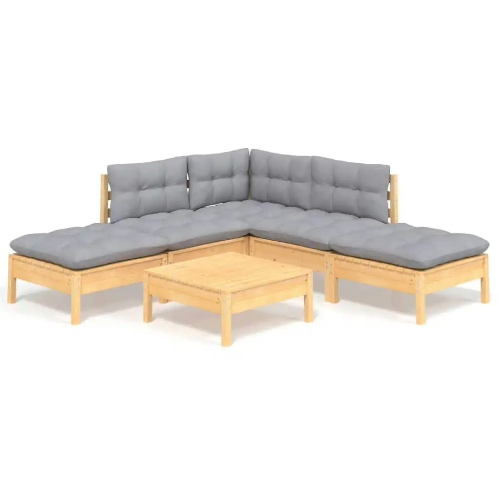 6 Piece Garden Lounge Set with Grey Cushions Pinewood 3096315