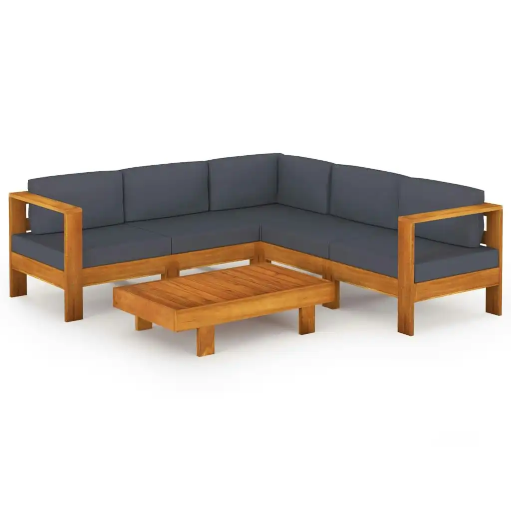 6 Piece Garden Lounge Set with Dark Grey Cushions Acacia Wood 3057954