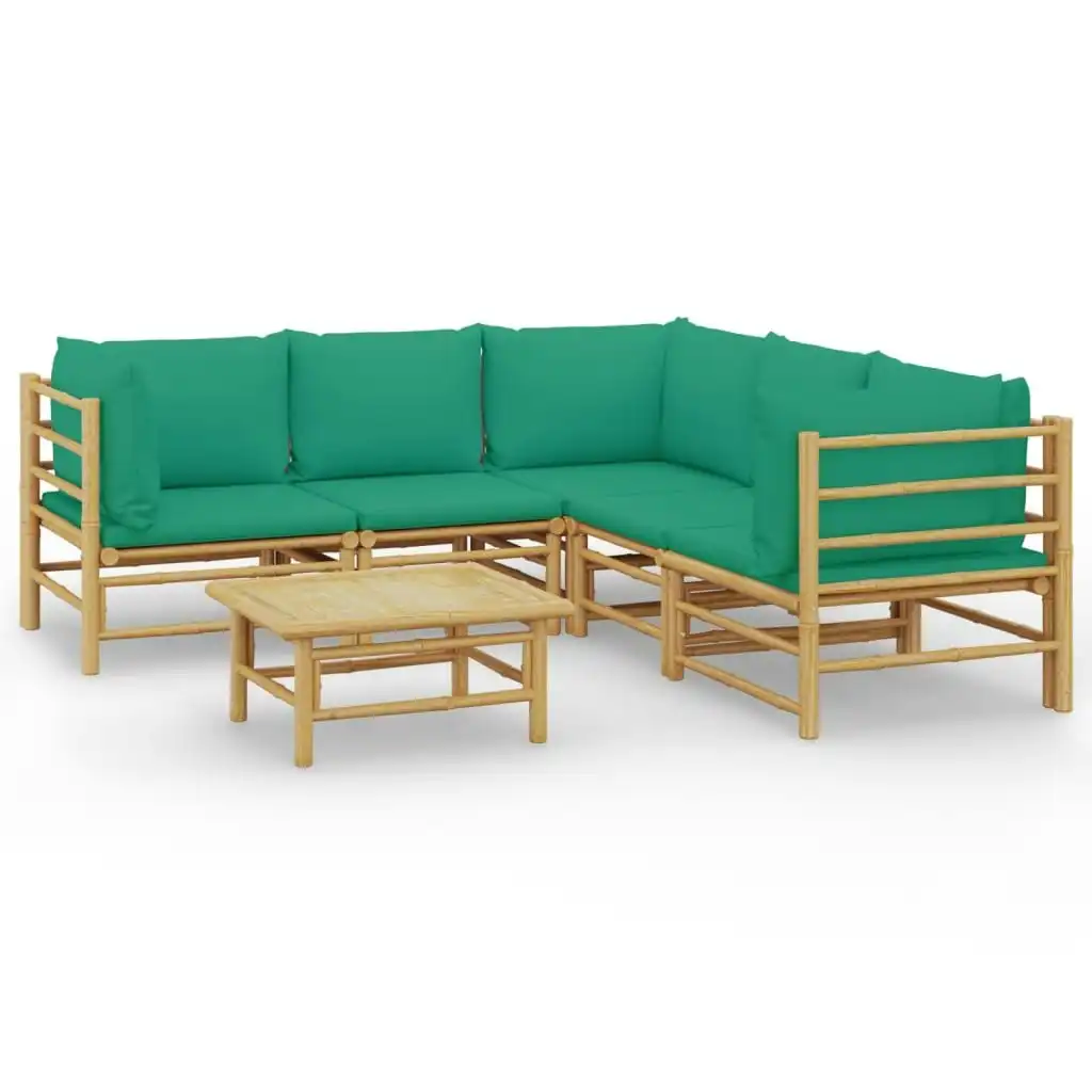 6 Piece Garden Lounge Set with Green Cushions  Bamboo 3155156