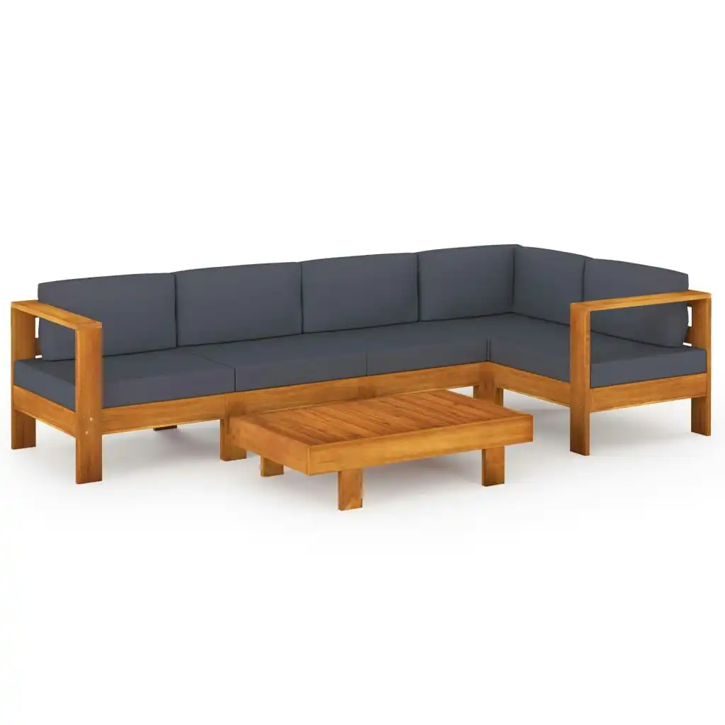 6 Piece Garden Lounge Set with Dark Grey Cushions Acacia Wood 3057952