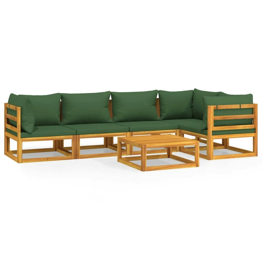 6 Piece Garden Lounge Set with Green Cushions Solid Wood 3155332