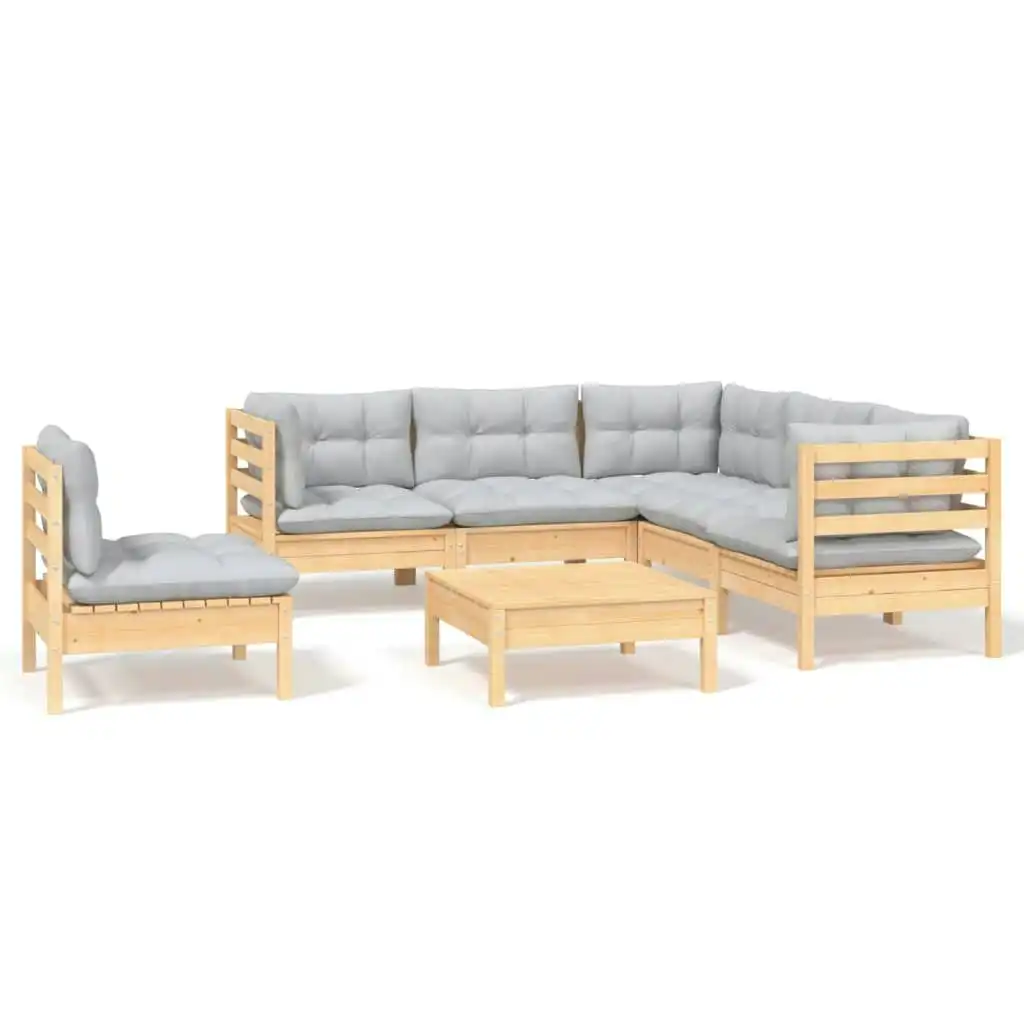 6 Piece Garden Lounge Set with Grey Cushions Pinewood 3096411