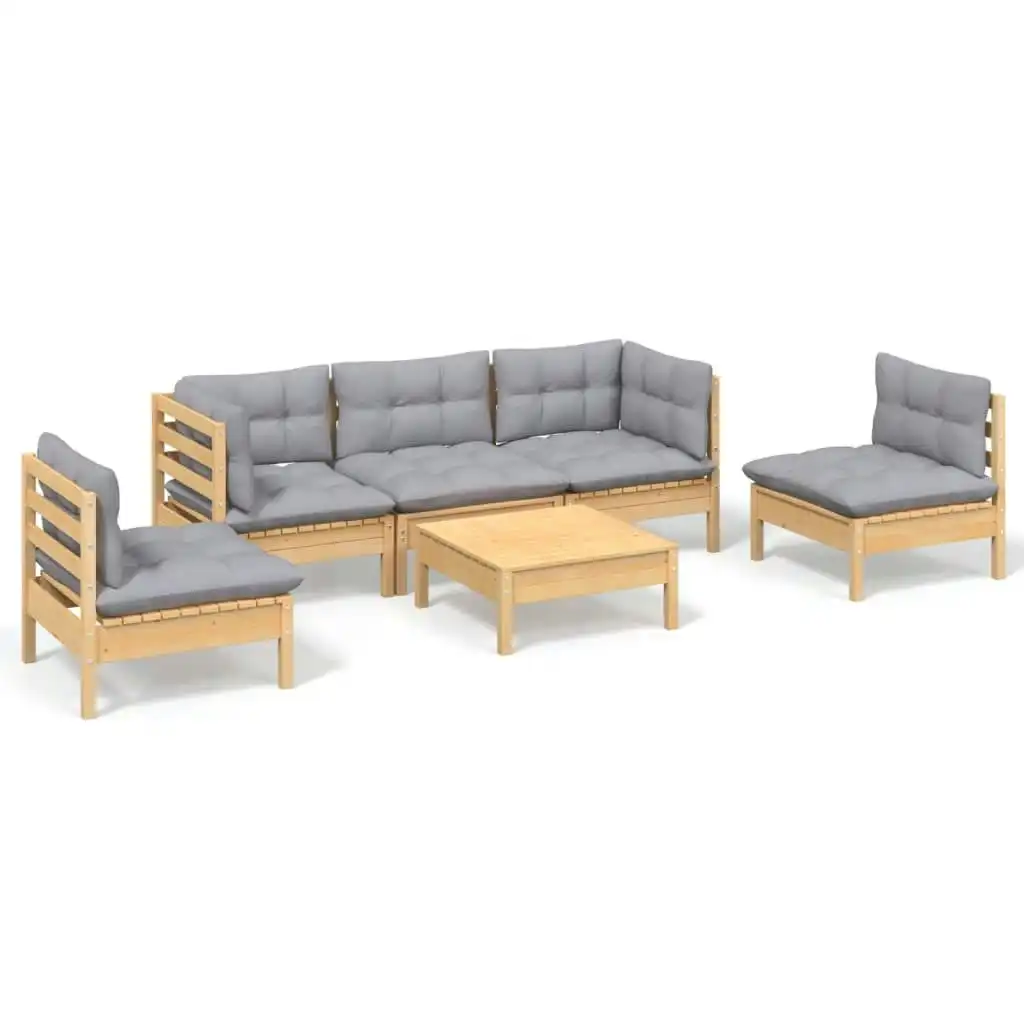 6 Piece Garden Lounge Set with Grey Cushions Solid Pinewood 3096189