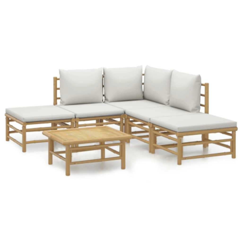 6 Piece Garden Lounge Set with Light Grey Cushions Bamboo 3155079