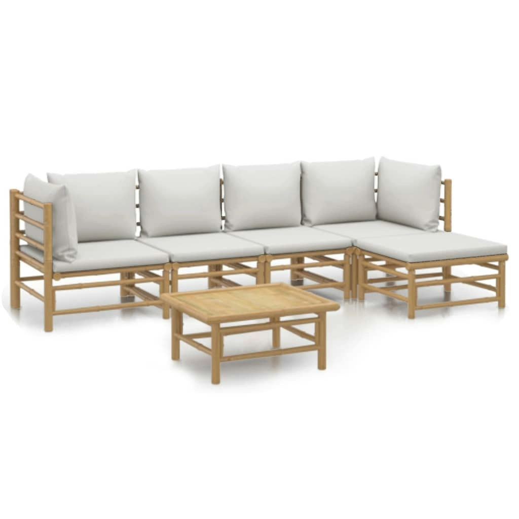 6 Piece Garden Lounge Set with Light Grey Cushions Bamboo 3155084