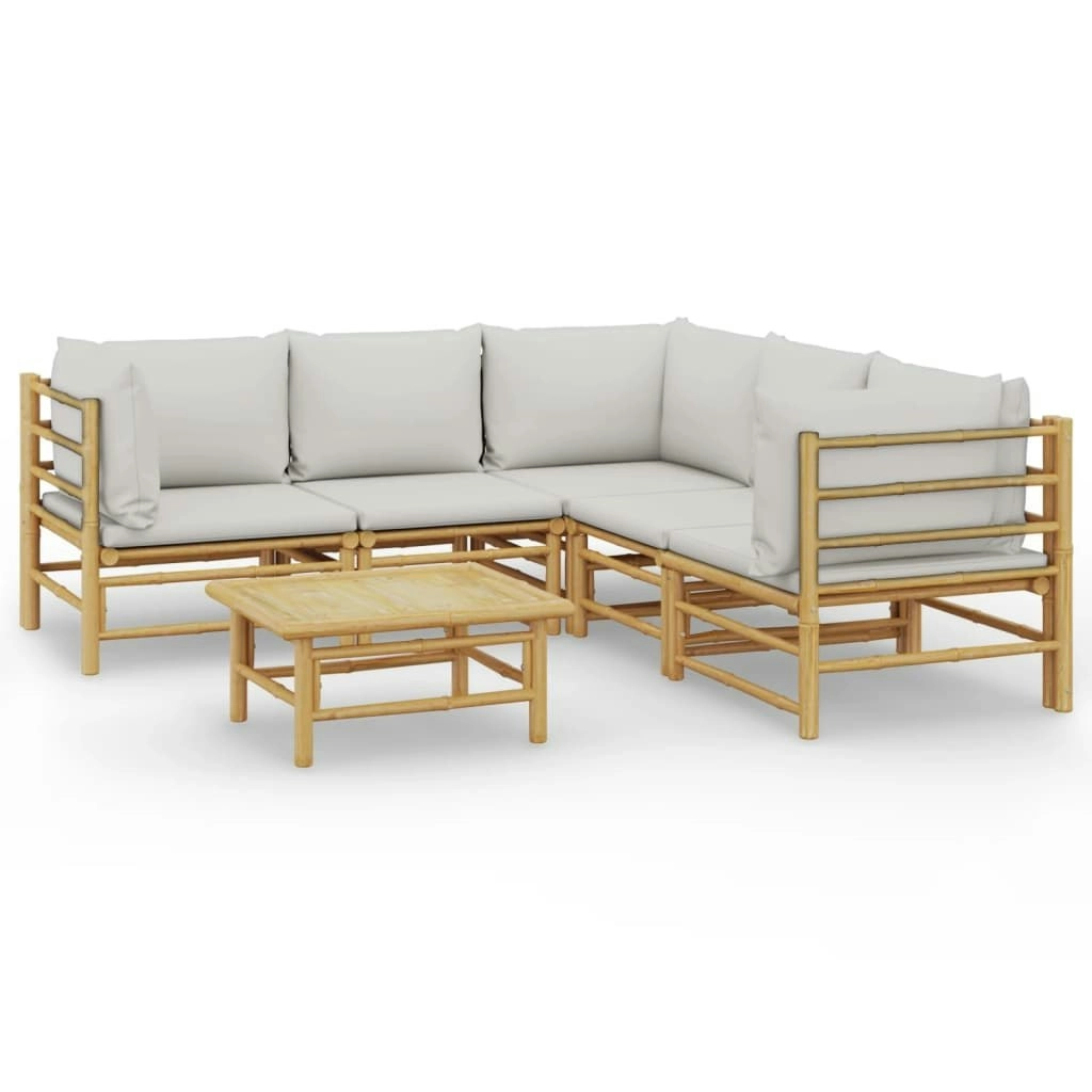 6 Piece Garden Lounge Set with Light Grey Cushions Bamboo 3155092